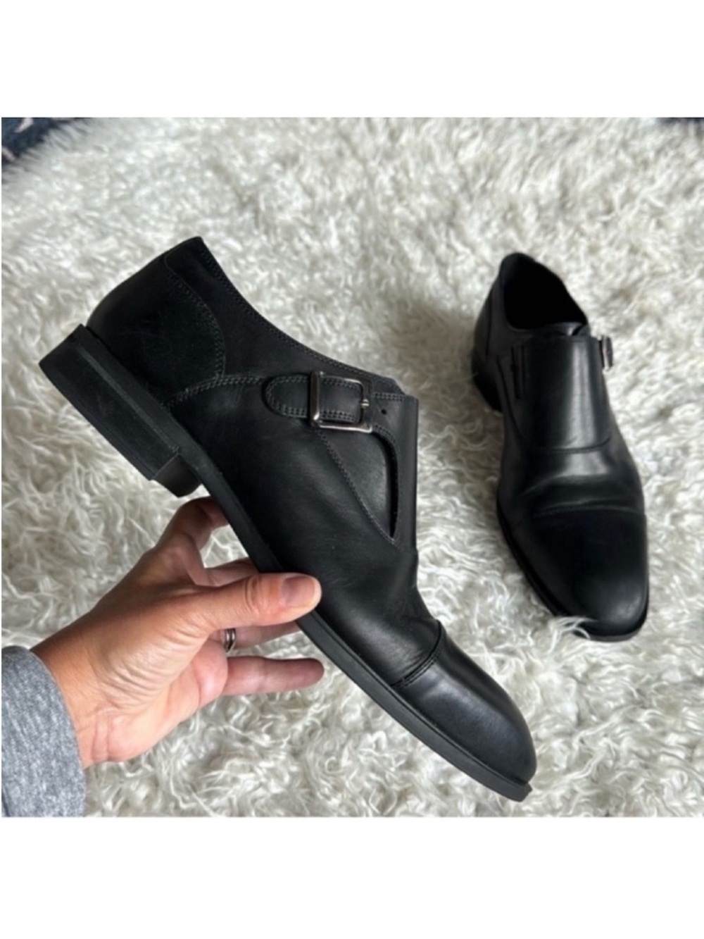 DONALD J PLINER Sergio Black Leather Buckle Monkstrap Dress Shoes Sz 9.5